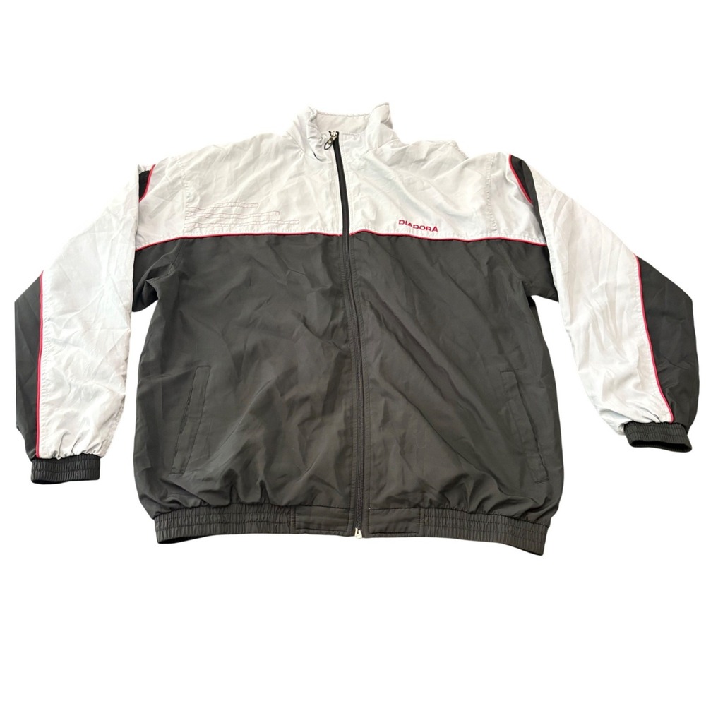Diadora Mens Vtg Y2K Colorblock Windbreaker Jacket Black White Red Full Zip XXL